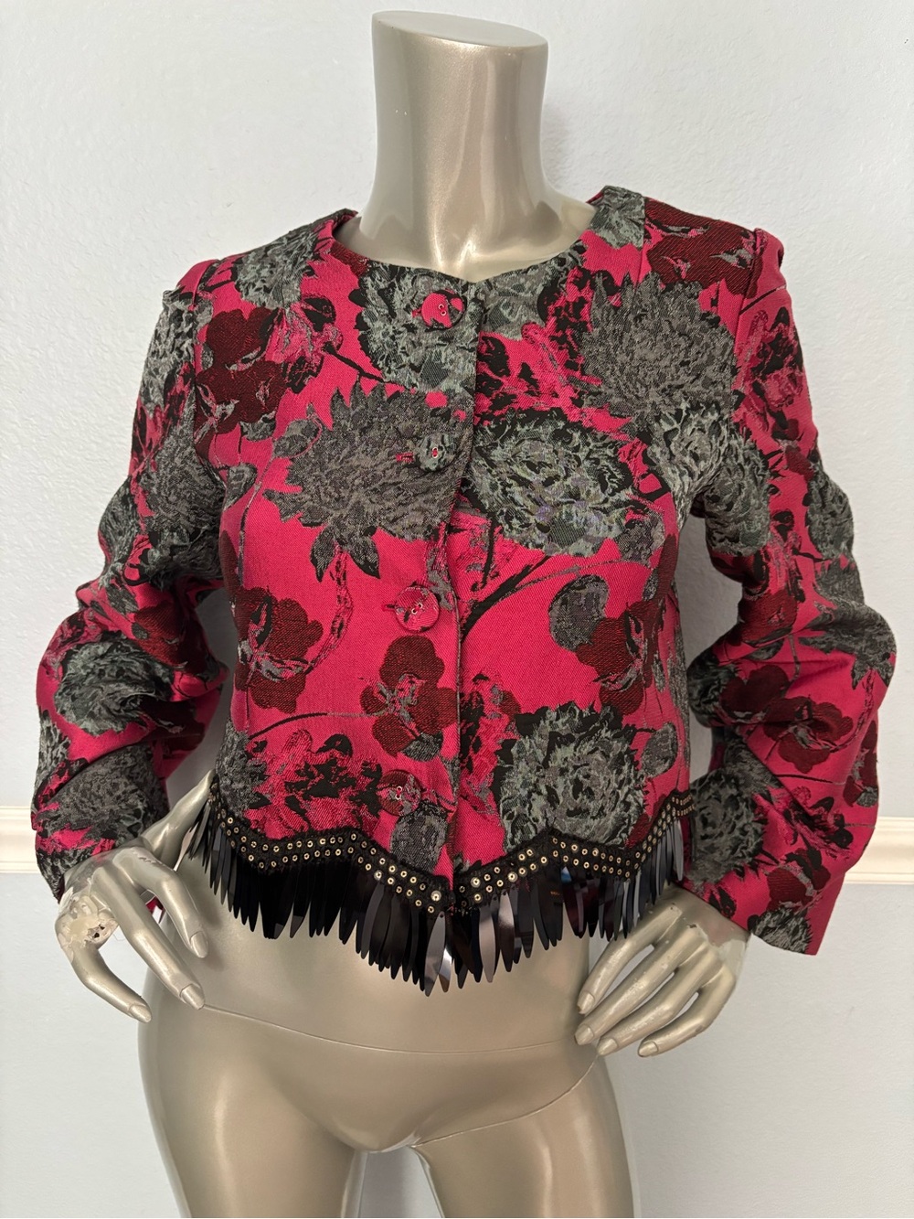 Abbey Glass NWT Kennedy Jacquard Fringe Blazer Jacket